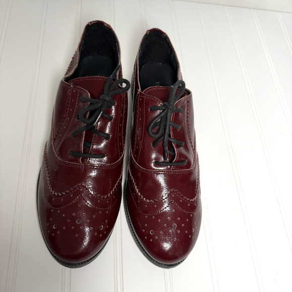 TOPSHOP Women's Size 8 Burgundy Leather Made in Italy Oxford Preppy Quiet Luxury - Picture 3 of 8